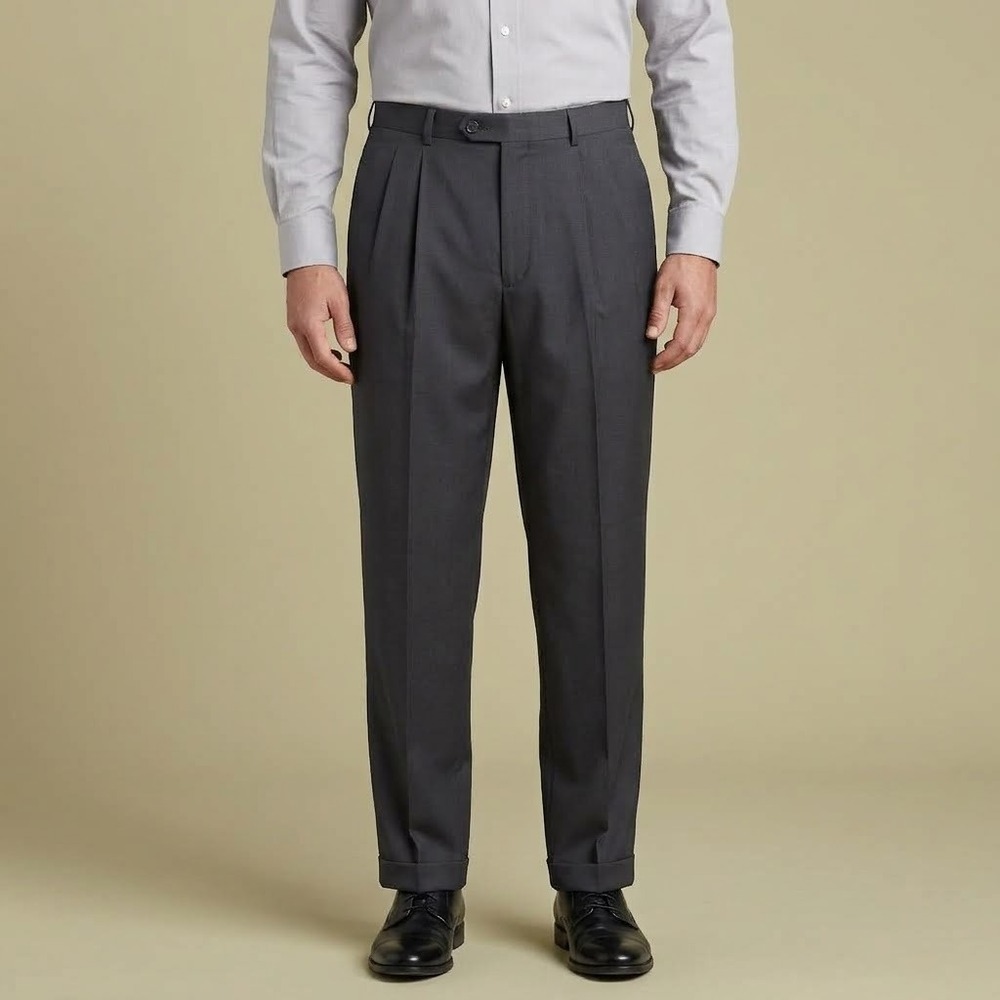 Jos A Bank Mens Dress Pants Trousers 36x29 Dark Gray Pleated Woven